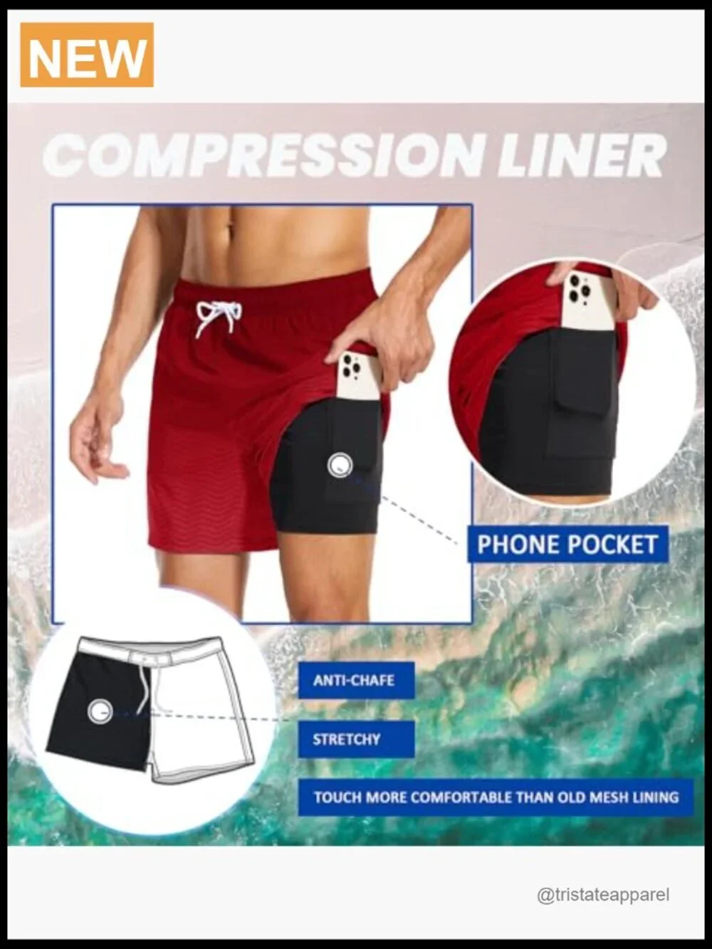 Mens Swim Trunks with Compression Liner 5.5 Inseam Quick Dry Board Shorts